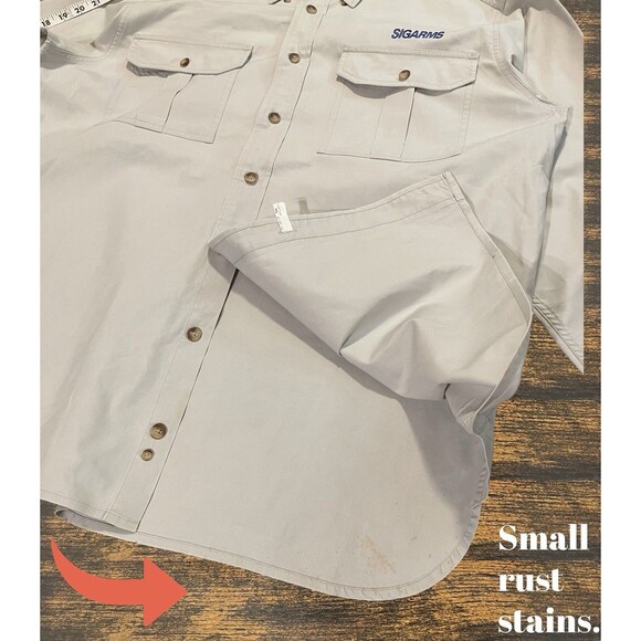 VINTAGE SIGARMS BEIGE LONG SLEEVE BUTTON SHIRT MENS LG LARGE - Picture 13 of 16